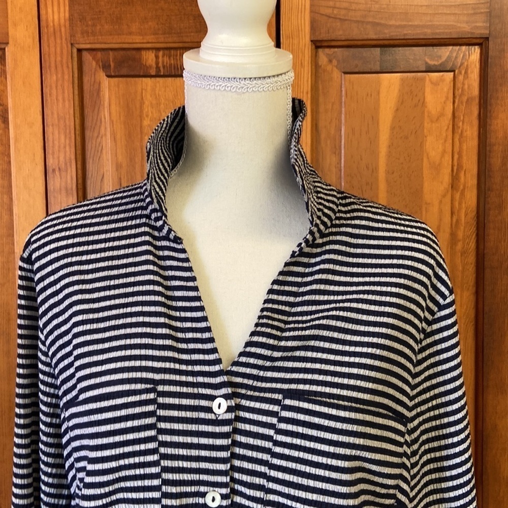 Ruby Rd. Striped Button Down Top Roll Tab Sleeve … - image 8